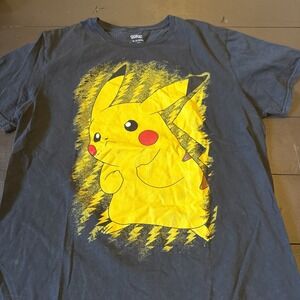 Pokemon Pikachu Graphic T Shirt Mens Large Black Yellow Lightning Bolt